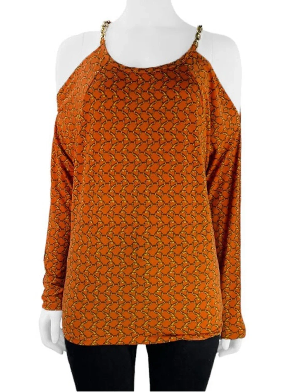 Michael Kors. Cold Shoulder Orange Chain Blouse. Size Small.